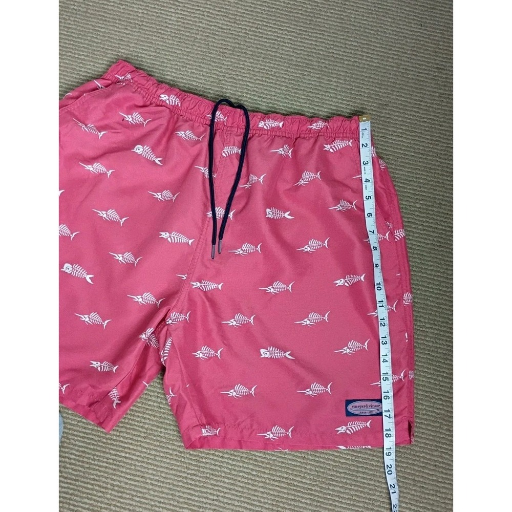 Vineyard Vines Fish Printed Swim Trunks Shorts Men's Size L Red Drawstring - Picture 6 of 10